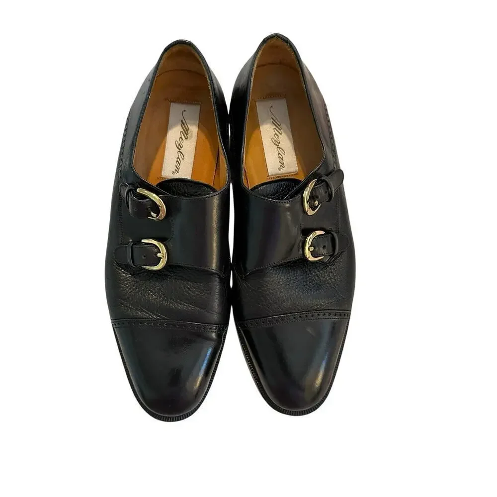 MEZLAN Men's Soft Black Leather Buckle Up Portofino Cap Toe Dress Shoes Size 8.5